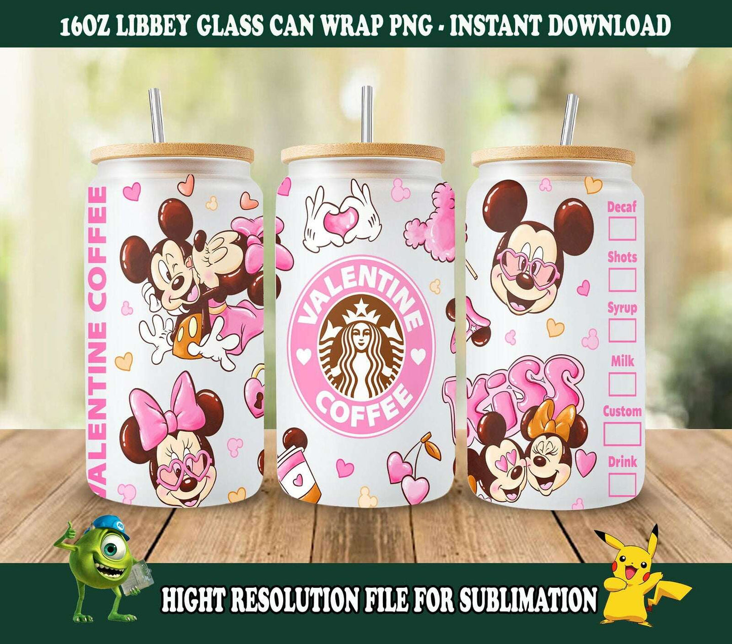 Cartoon Valentine 16oz Can Glass Png, Valentine Gift