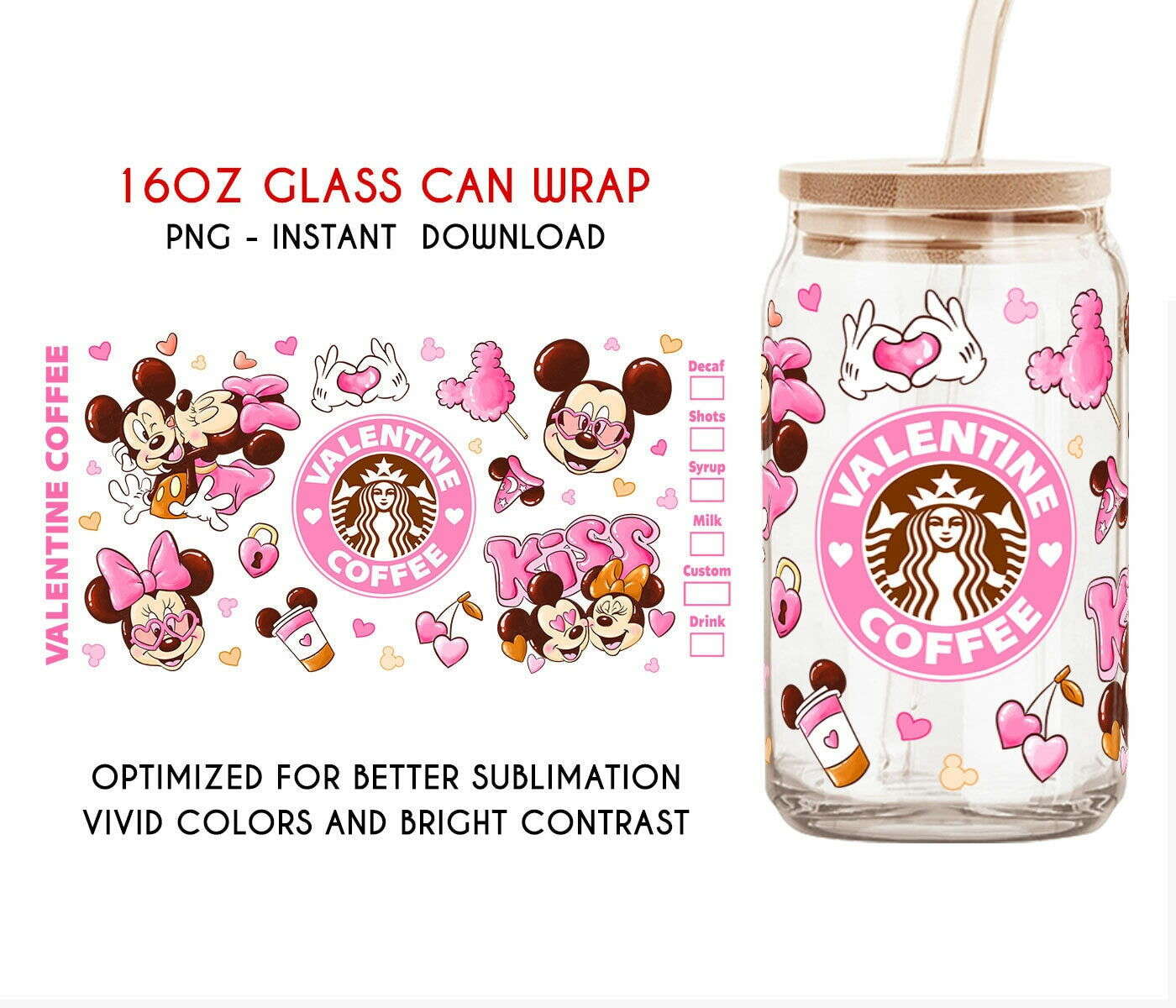 Cartoon Valentine 16oz Can Glass Png, Valentine Gift