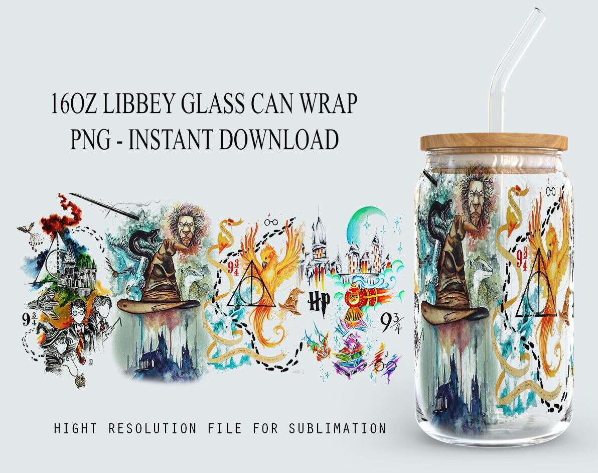 Castle HP Magic Libbey Glass PNG, Watercolor HP Magic Wrap Sublimation Design