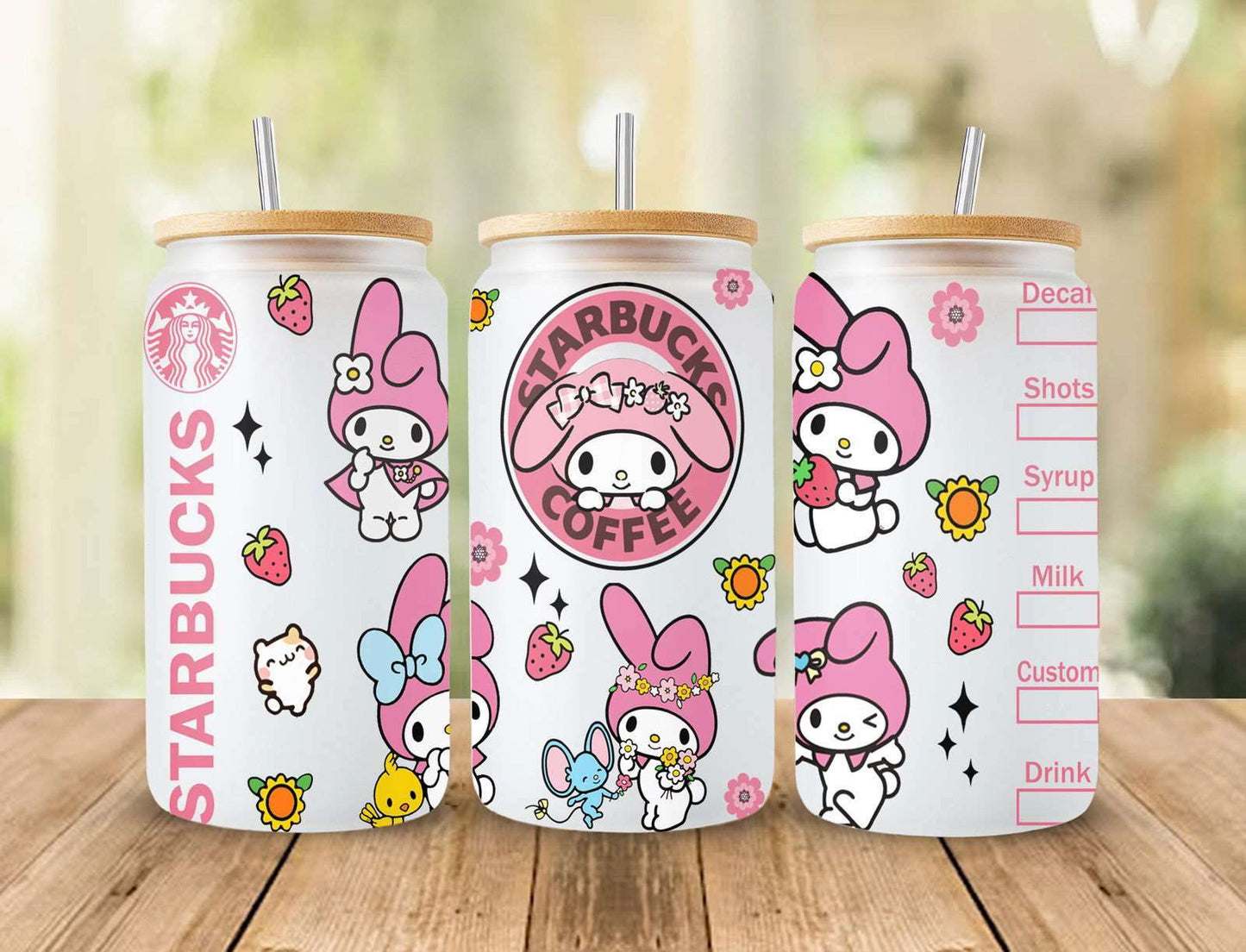 Cat 16oz Glass Can Wrap, Hello Coffee Png Design, Instant Download