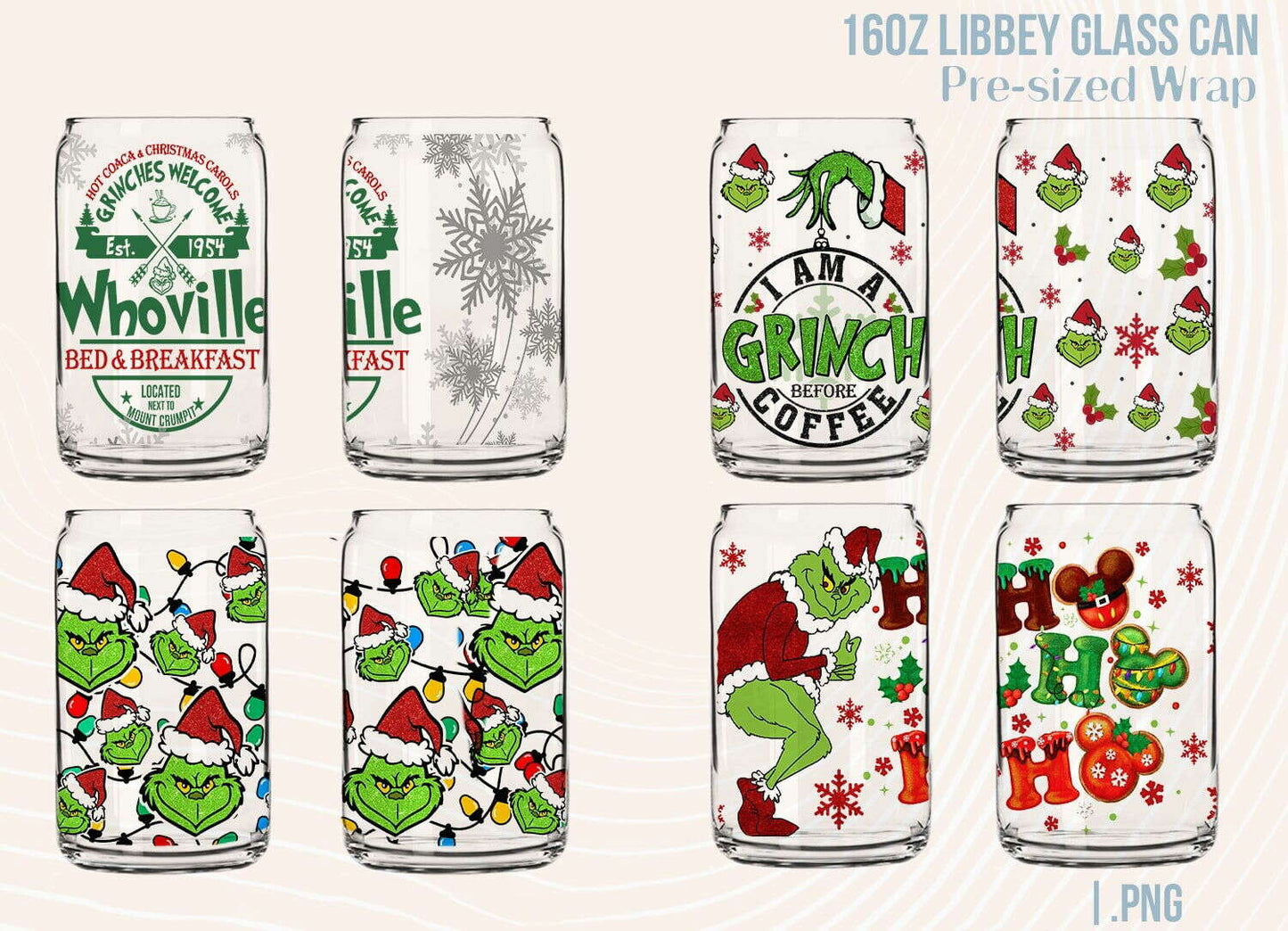 Christmas Coffee Tumbler Wrap, 16oz Libbey Can Glass