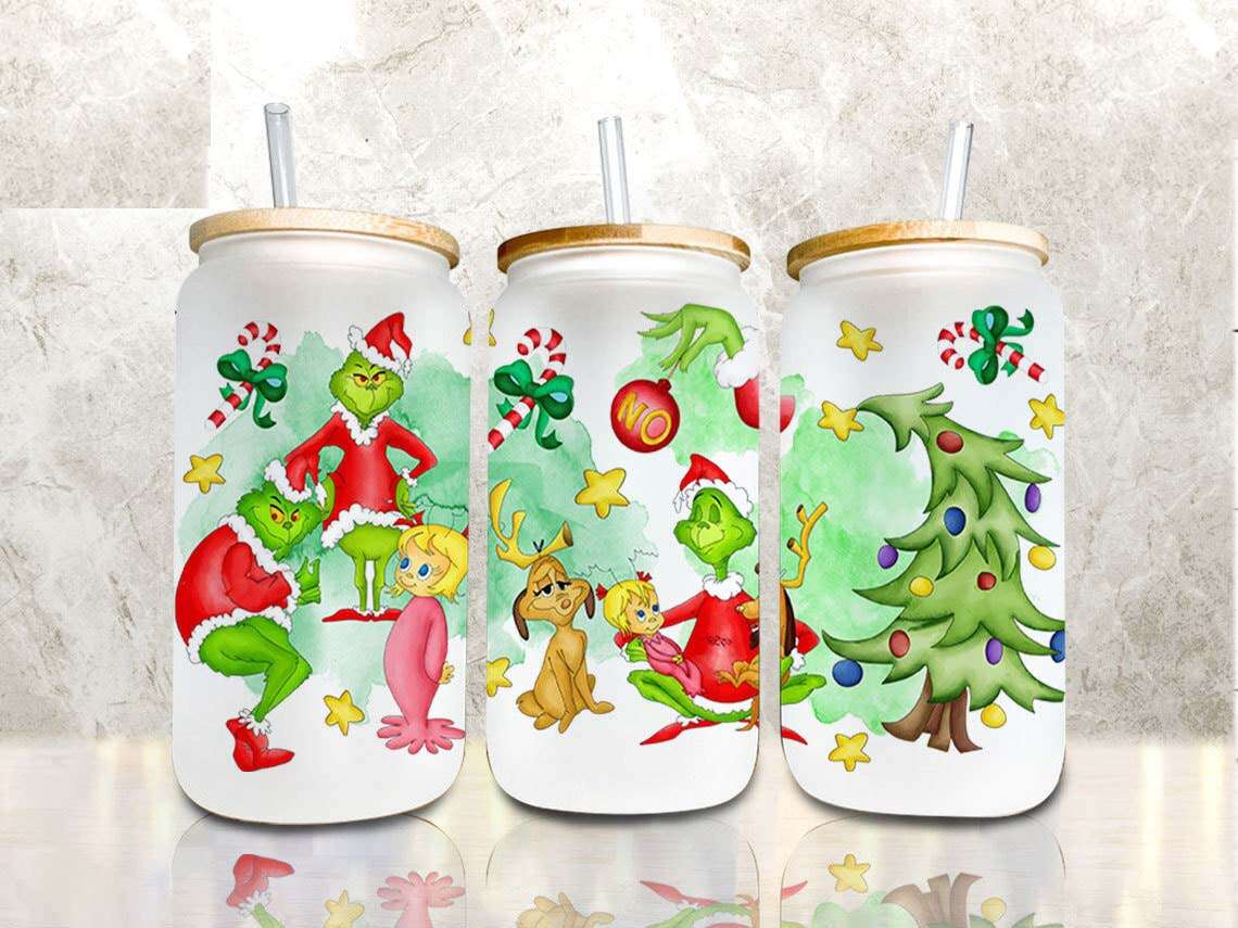 Christmas Tumbler Wrap, 16oz Can Glass Wrap, Merry Christmas Can Glass 1