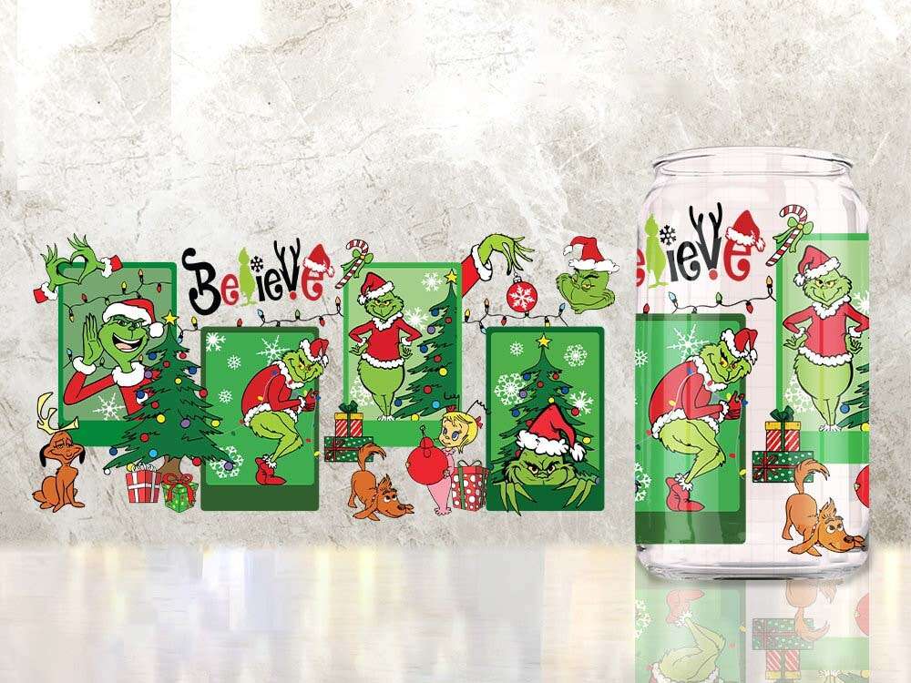 Christmas Tumbler Wrap, 16oz Can Glass Wrap, Merry Christmas Can Glass 2