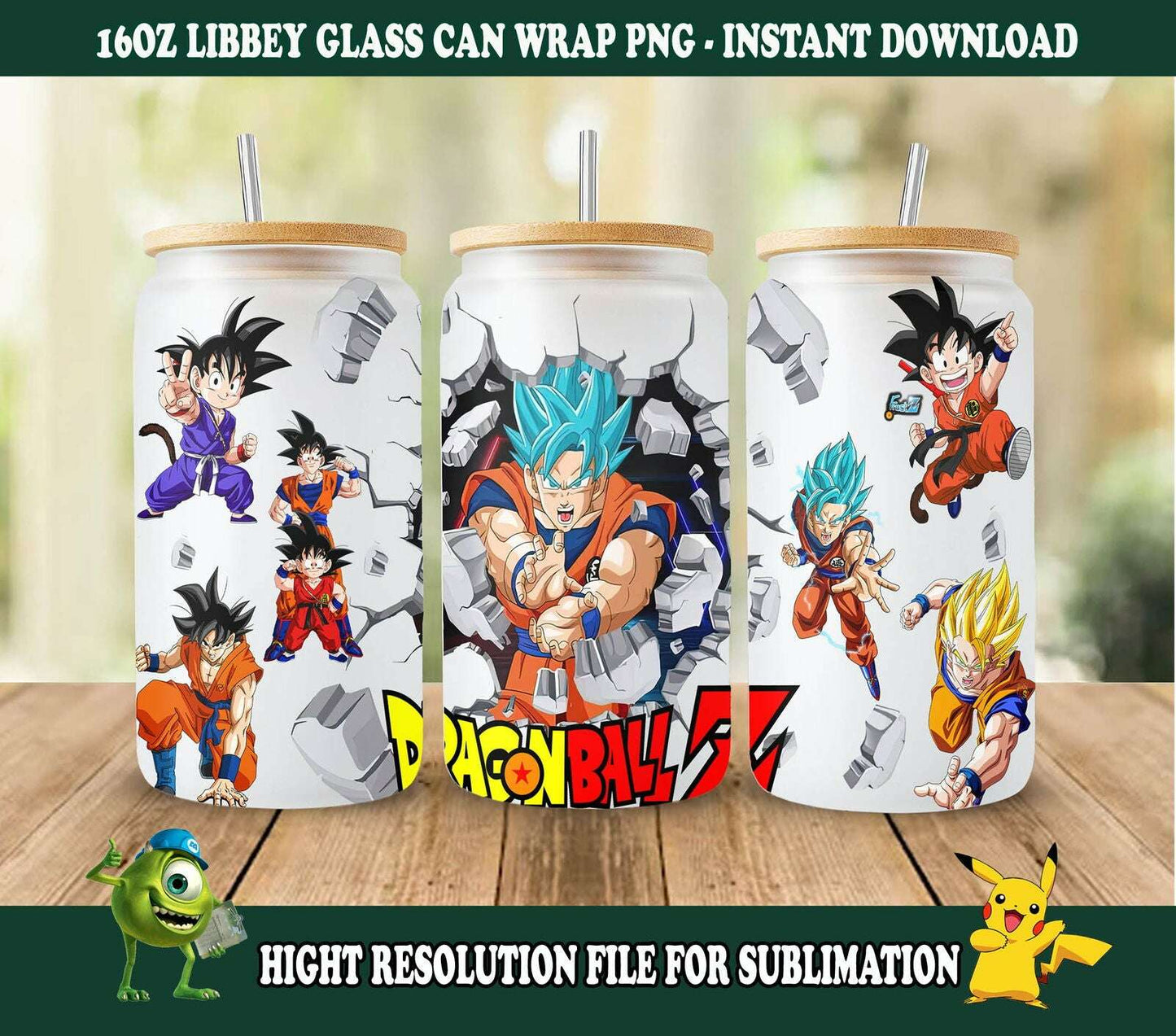 Comics Cartoon Design 16oz Glass Can Wrap, GOK an Friends Sublimation Png Design
