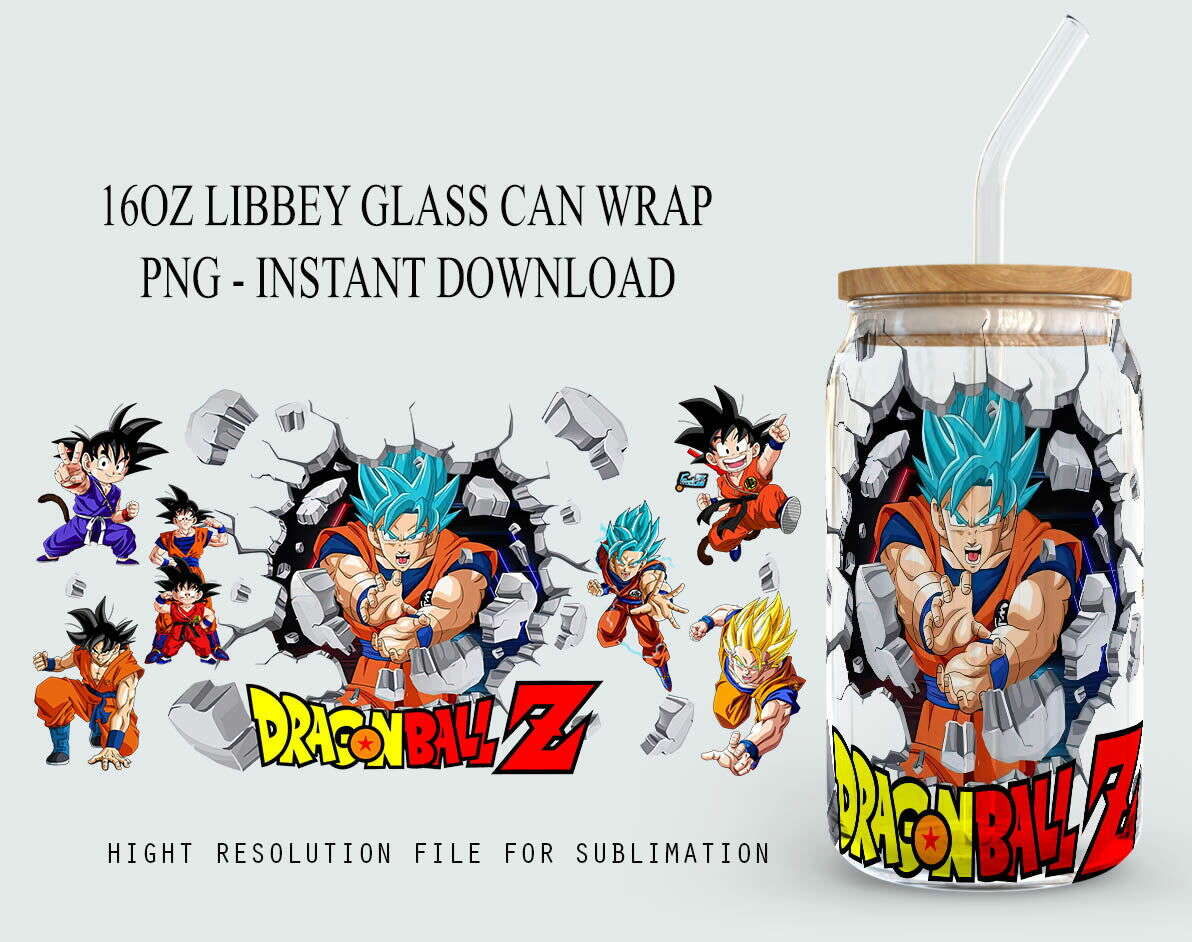 Comics Cartoon Design 16oz Glass Can Wrap, GOK an Friends Sublimation Png Design
