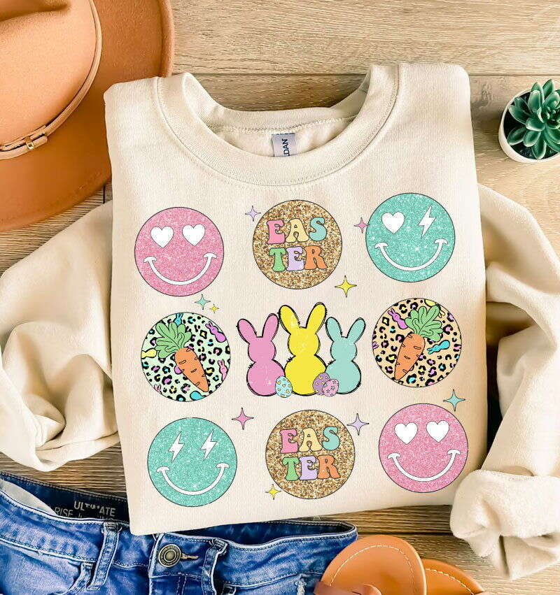 Easter Vibes Retro Png, Happy Easter Png