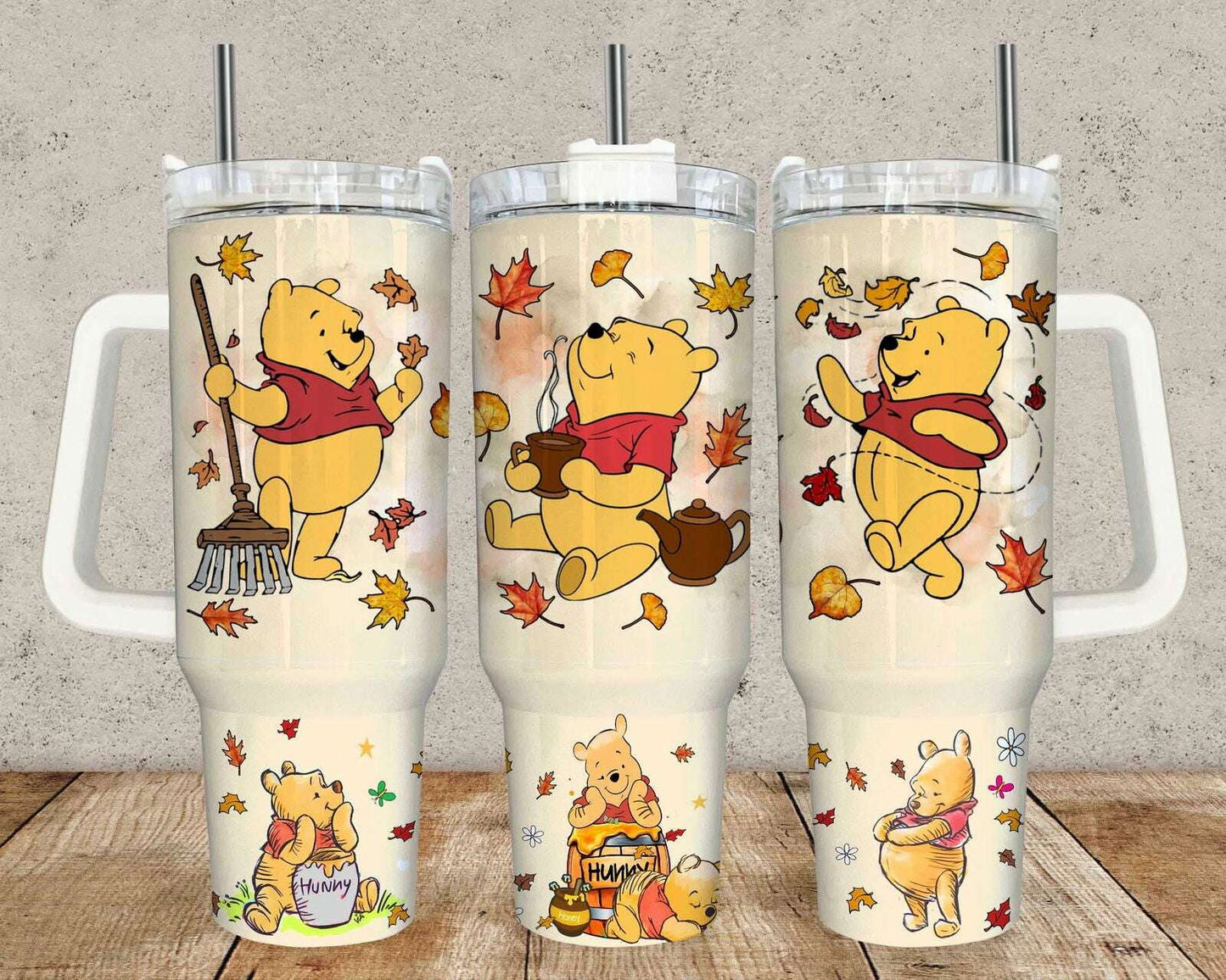 Fall Pooh 40oz Tumbler PNG, Character Tumbler Design