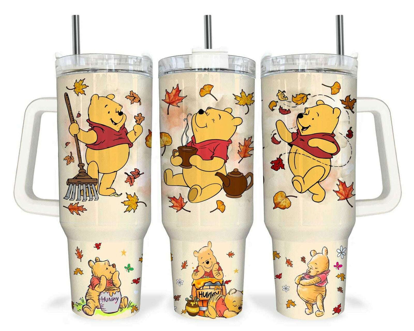 Fall Pooh 40oz Tumbler PNG, Character Tumbler Design