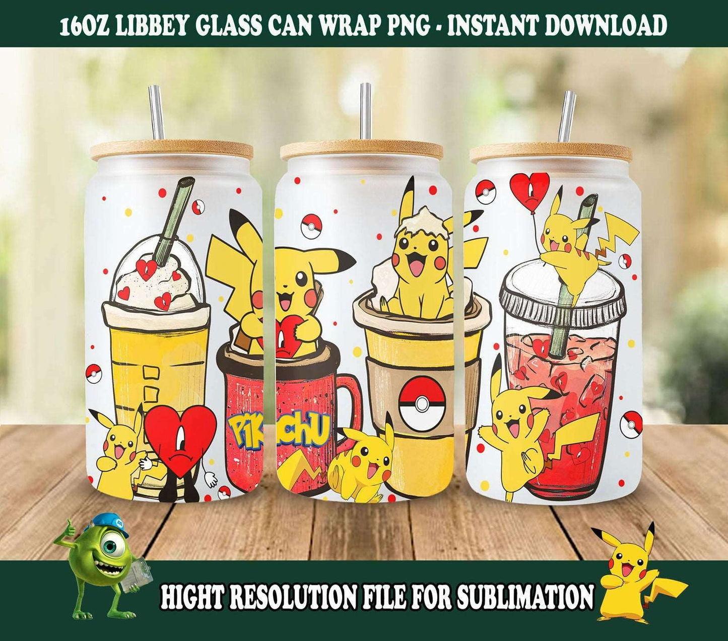 Gotta catch ‘em all Can Glass, Poke Glass Can Wrap, Poke Bad Bunny Glass Can Wrap