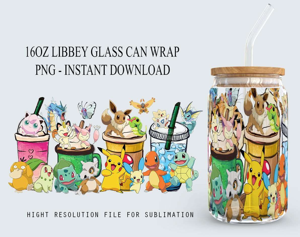 Gotta catch ‘em all Can Glass, Poke Libbey Can Glass 16oz PNG Digital Download