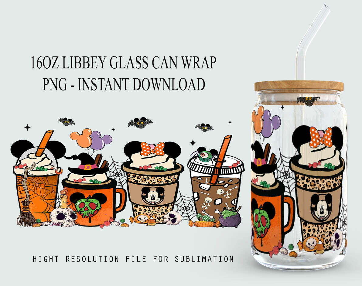 Halloween 16oz libbey can PNG, 16oz Glass Can Wrap