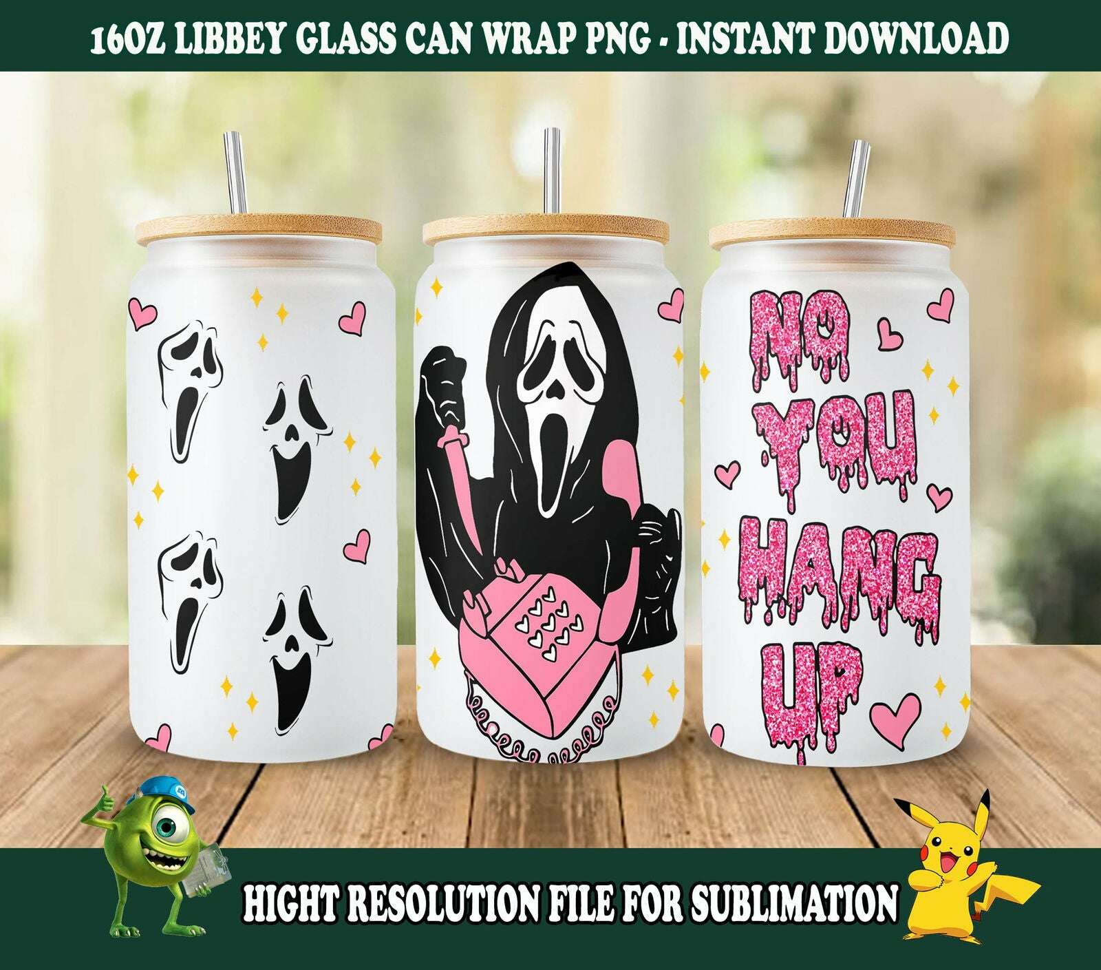 Halloween Bundle 16oz libbey can PNG, 16oz Glass Can Wrap