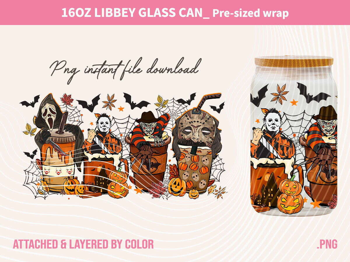 Halloween Can Glass png, Horror Coffee Wrap, Halloween PNG