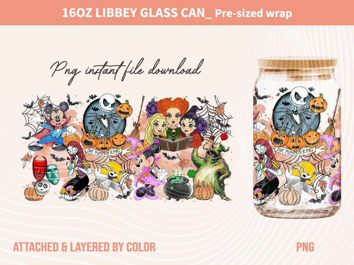 Halloween Cartoon 16oz Png, 16oz Can Glass, Halloween Png