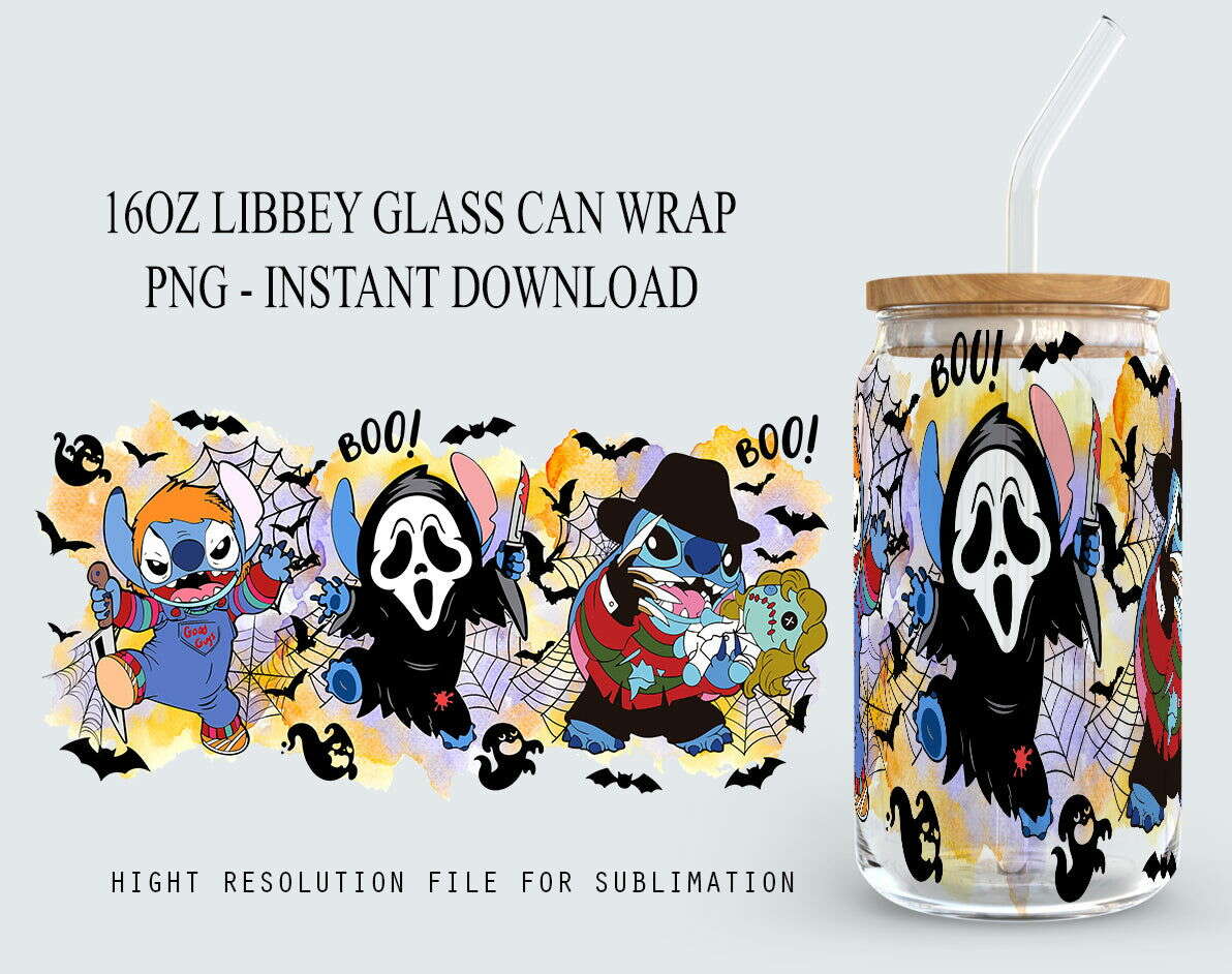 Halloween Tumbler, 16oz Libbey Can Glass, Horror Tumbler Wrap
