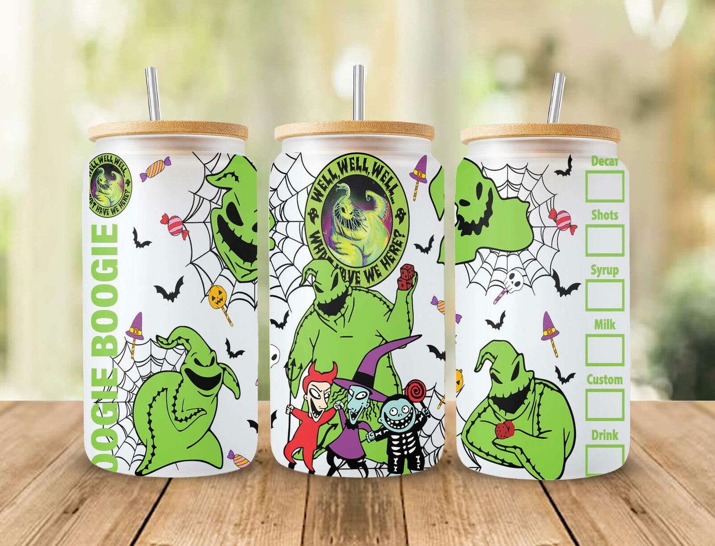 Horror Character 16oz Can Glass Wrap, Ooghi Boogie Coffee Sublimation Design