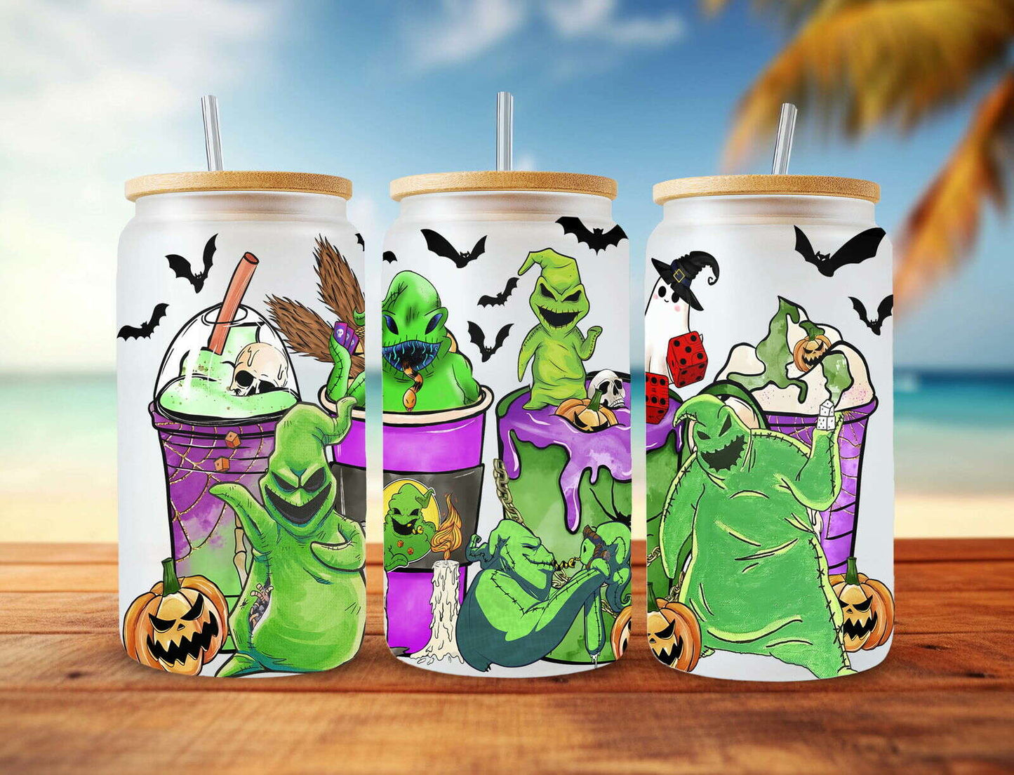 Horror Character Coffee Libbey 16oz Glass Can Wrap Halloween Season