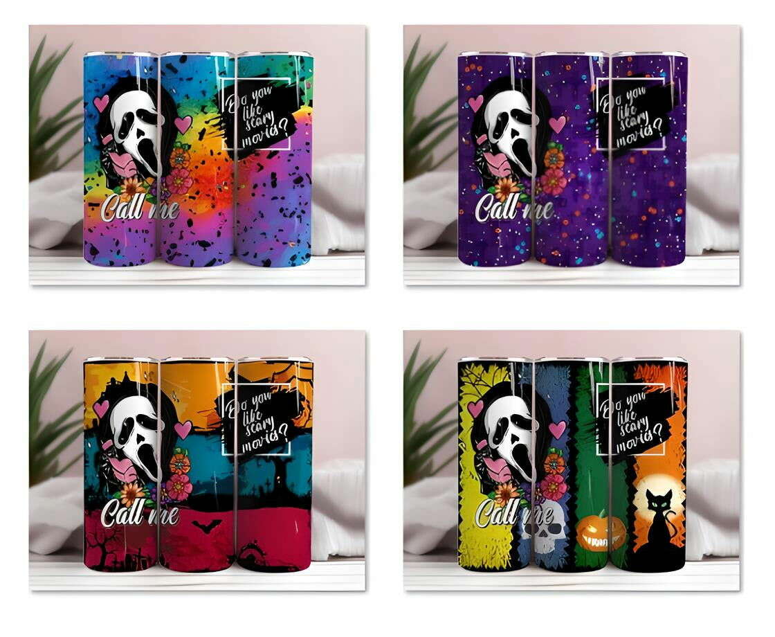 Horror Characters Tumbler Wrap, 20Oz Skinny Tumbler PNG, PNG Sublimation Design
