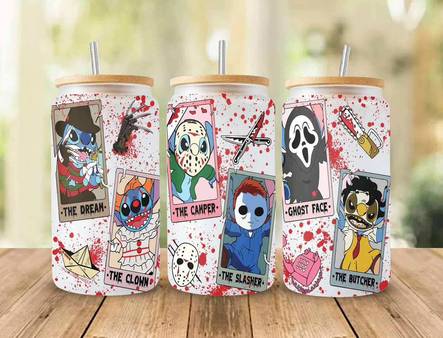 Horror Glass Wrap png, Horror PNG, Halloween 16oz Libbey Full Wrap PNG 1