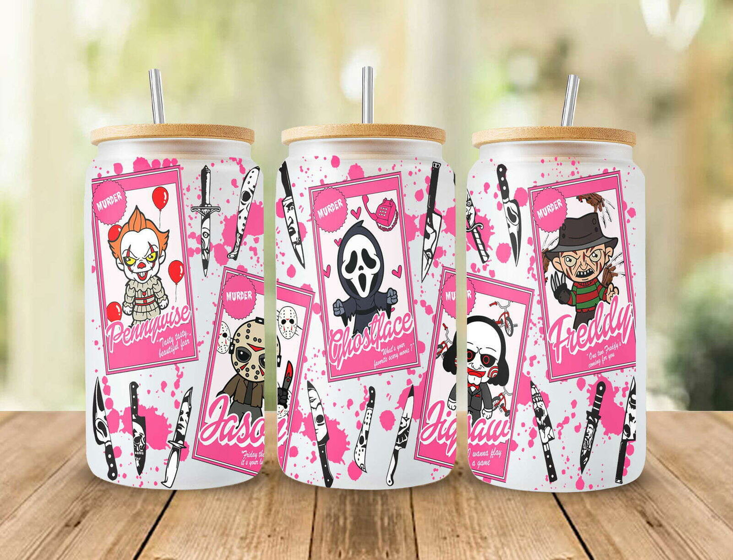 Horror Glass Wrap png, Horror PNG, Halloween 16oz Libbey Full Wrap PNG 10