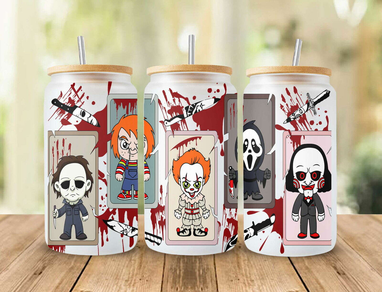 Horror Glass Wrap png, Horror PNG, Halloween 16oz Libbey Full Wrap PNG 11