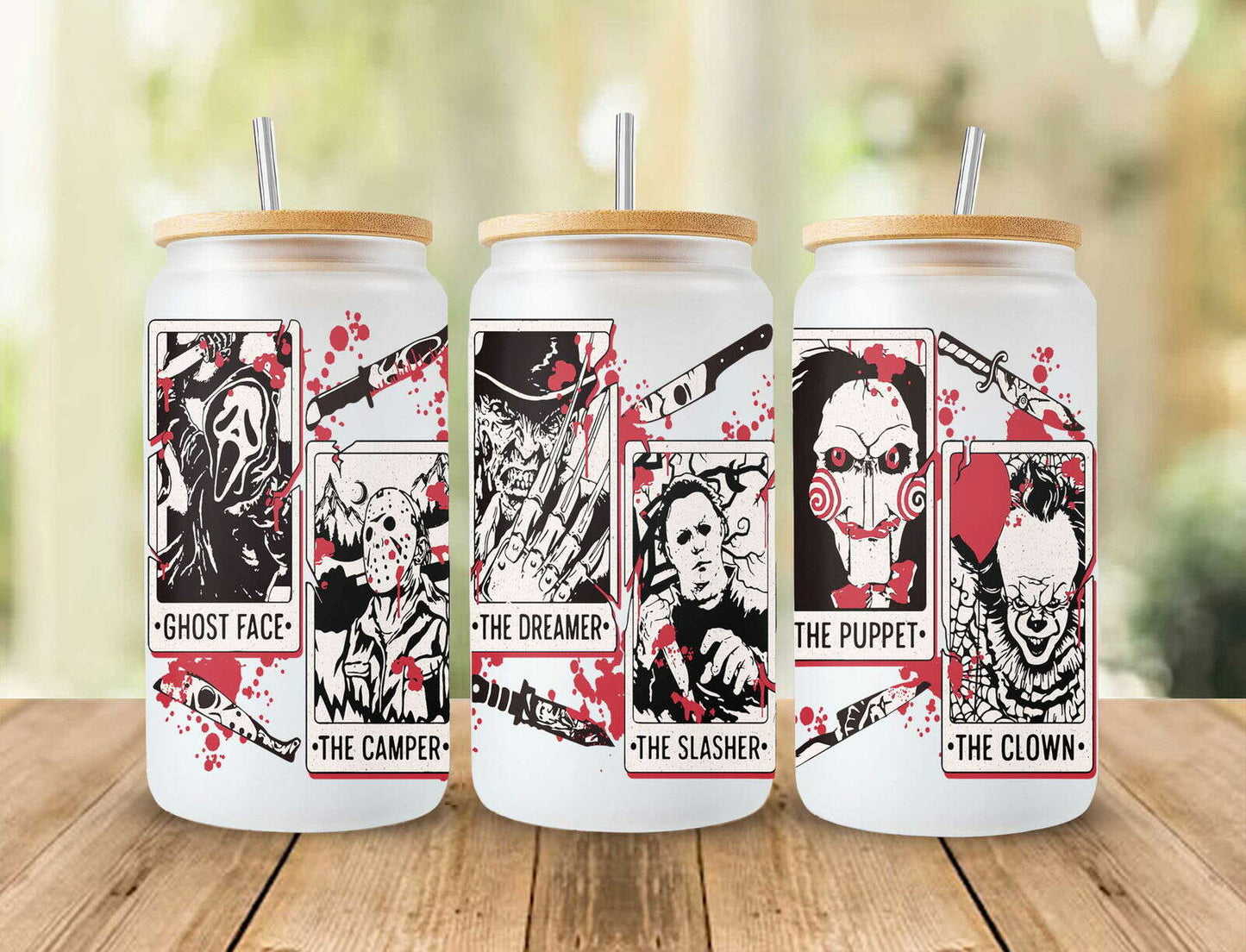 Horror Glass Wrap png, Horror PNG, Halloween 16oz Libbey Full Wrap PNG 2