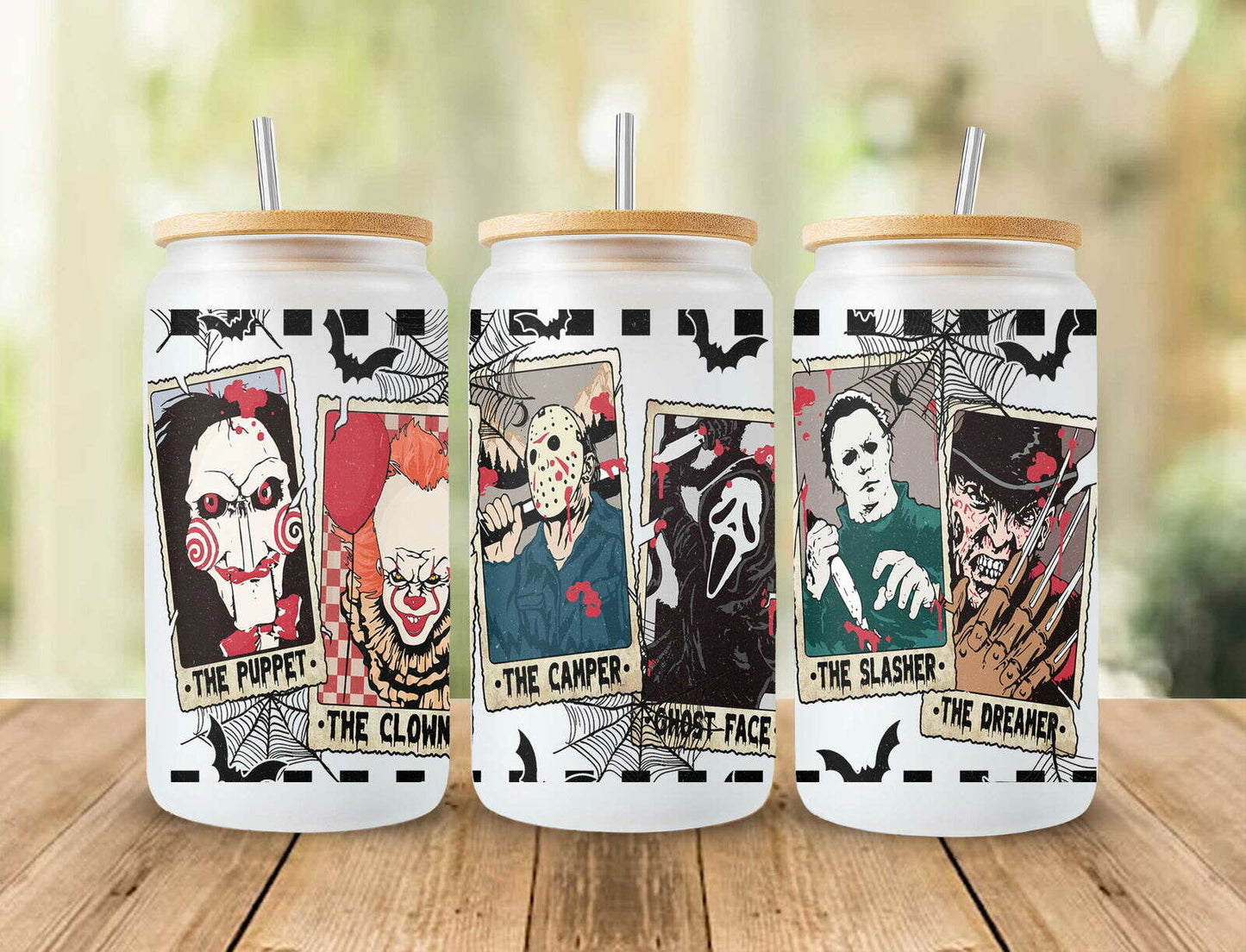 Horror Glass Wrap png, Horror PNG, Halloween 16oz Libbey Full Wrap PNG 3