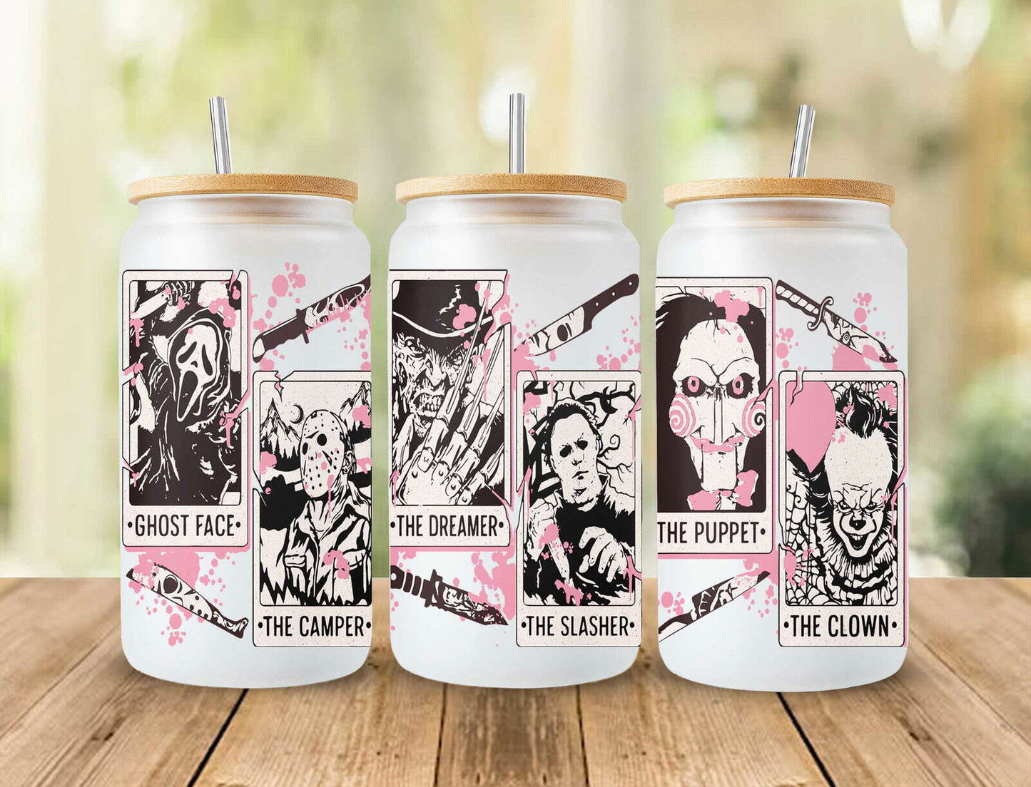 Horror Glass Wrap png, Horror PNG, Halloween 16oz Libbey Full Wrap PNG 4