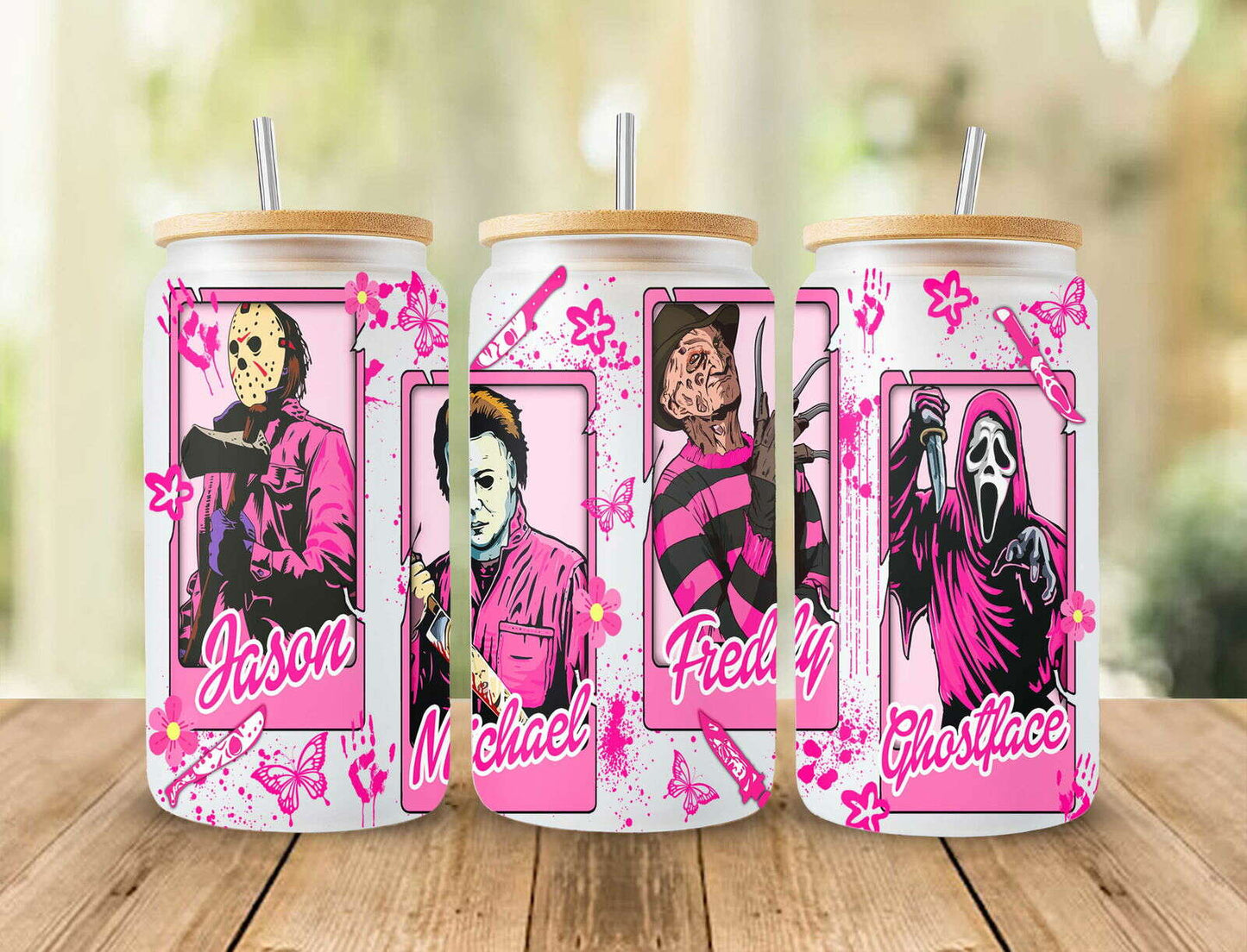 Horror Glass Wrap png, Horror PNG, Halloween 16oz Libbey Full Wrap PNG 6