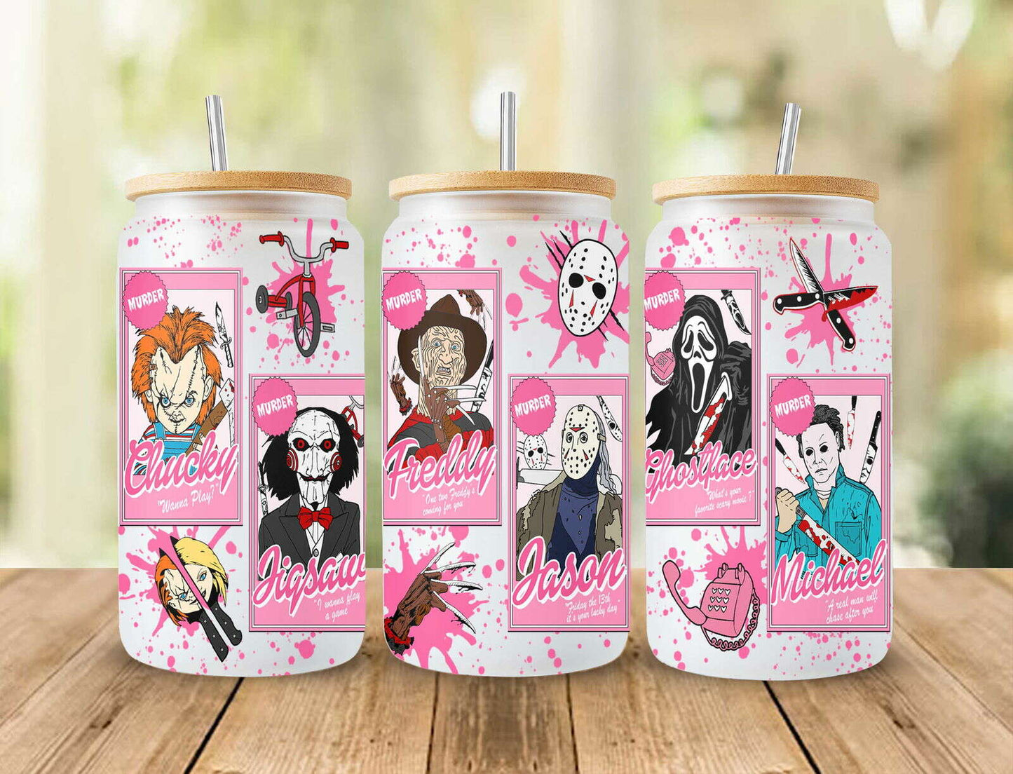 Horror Glass Wrap png, Horror PNG, Halloween 16oz Libbey Full Wrap PNG 8