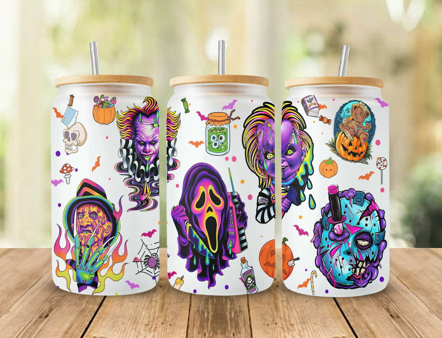 Horror png, Horror characters 16oz Libbey can Glass, Horror characters full glass can wrap