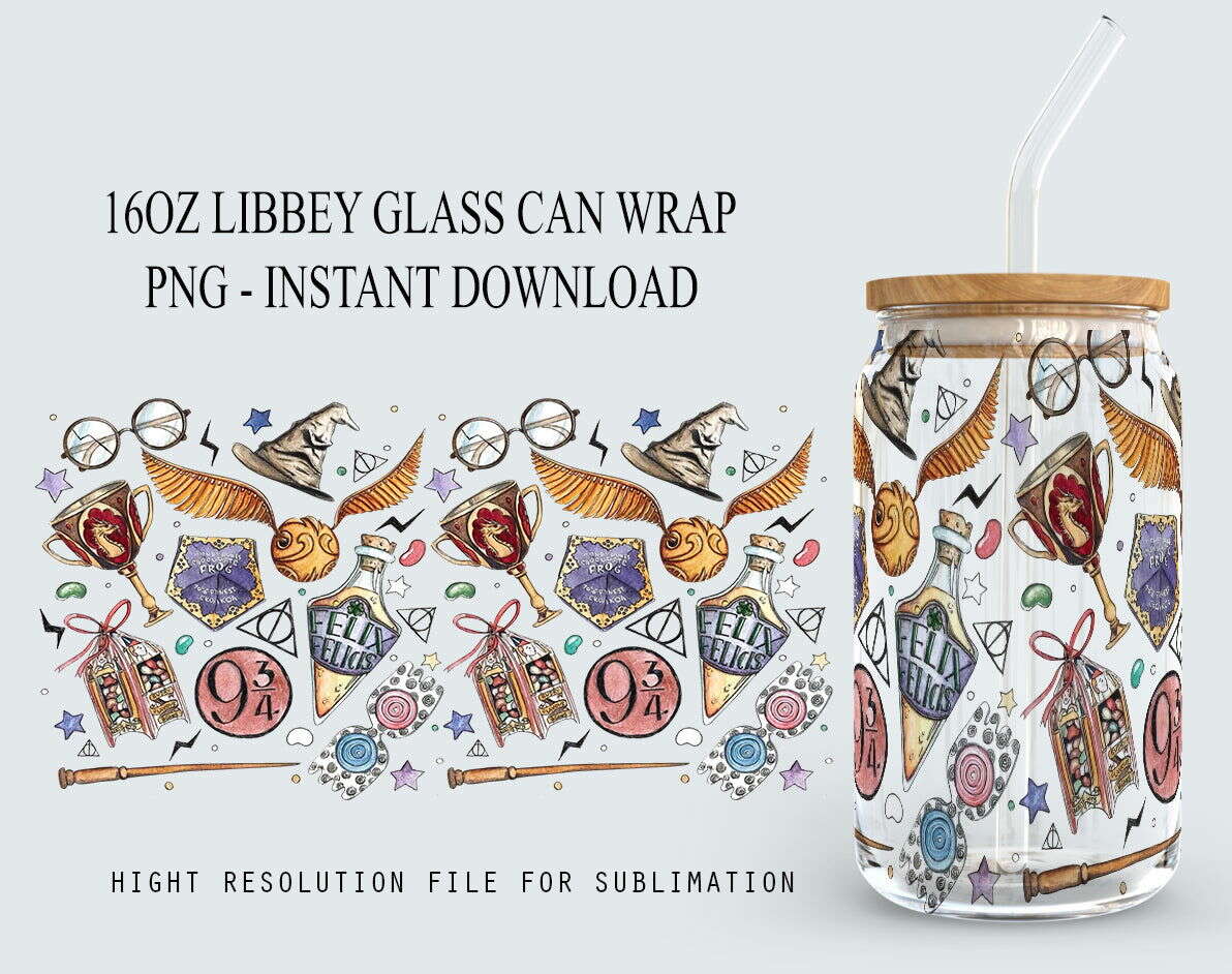 HP Magic 16oz Glass Can Wrap Png Design, Magic Sublimation Wrap