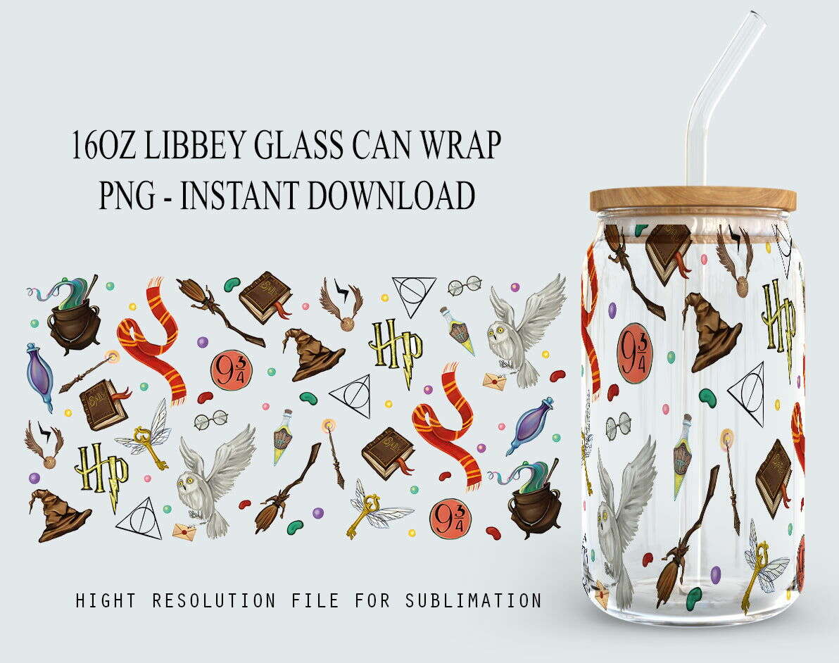 Hp Magic 16oz Libbey Glass Can Wrap PNG, Magic Sublimation Design