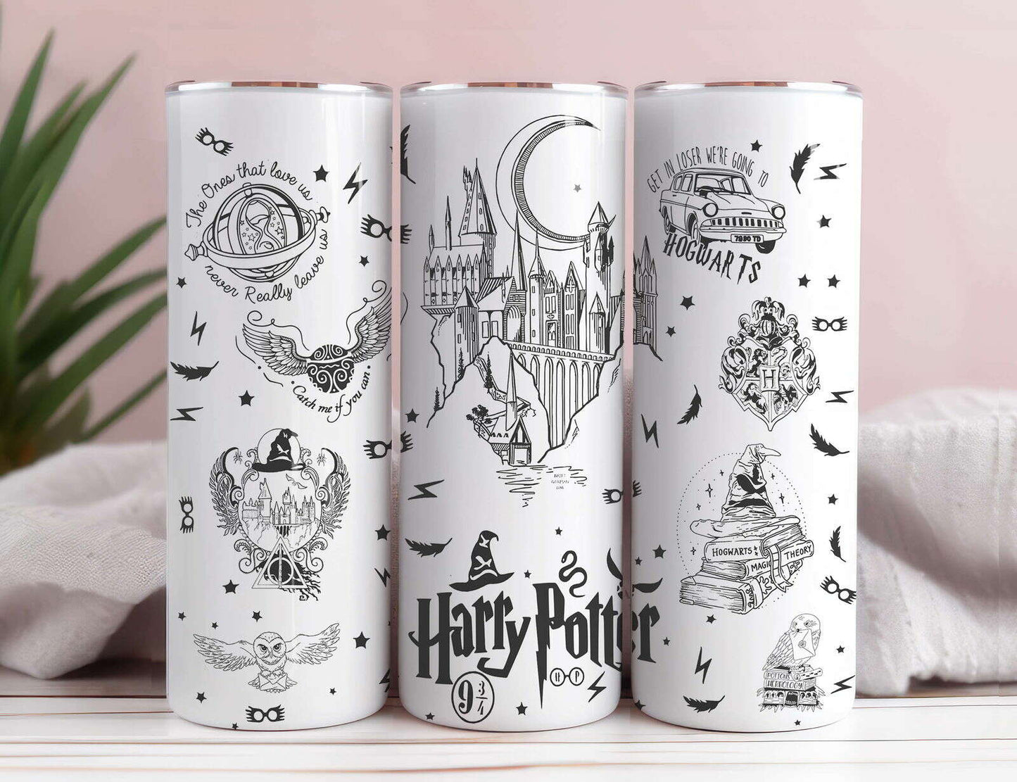Hp Magic 20oz Tumbler Wrap Sublimation Skinny Design Black and White Version