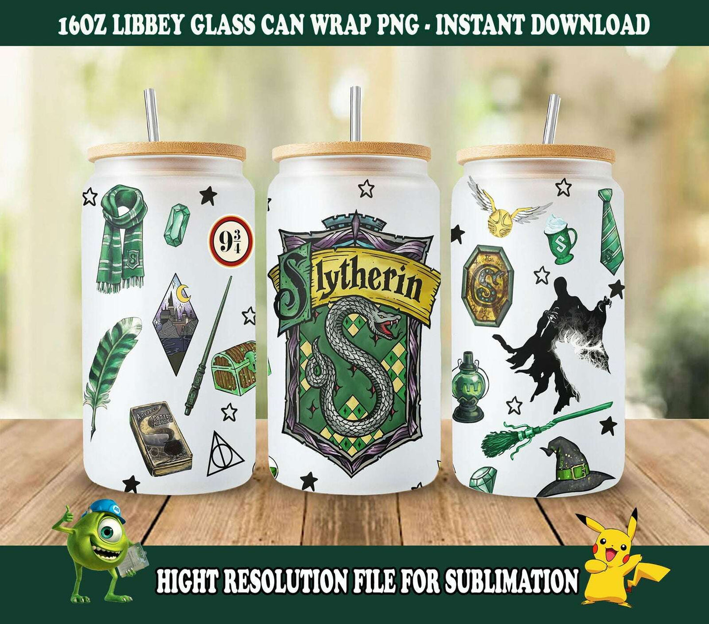 HP Magic School 16oz Glass Can Wrap Design Png Sublimation File