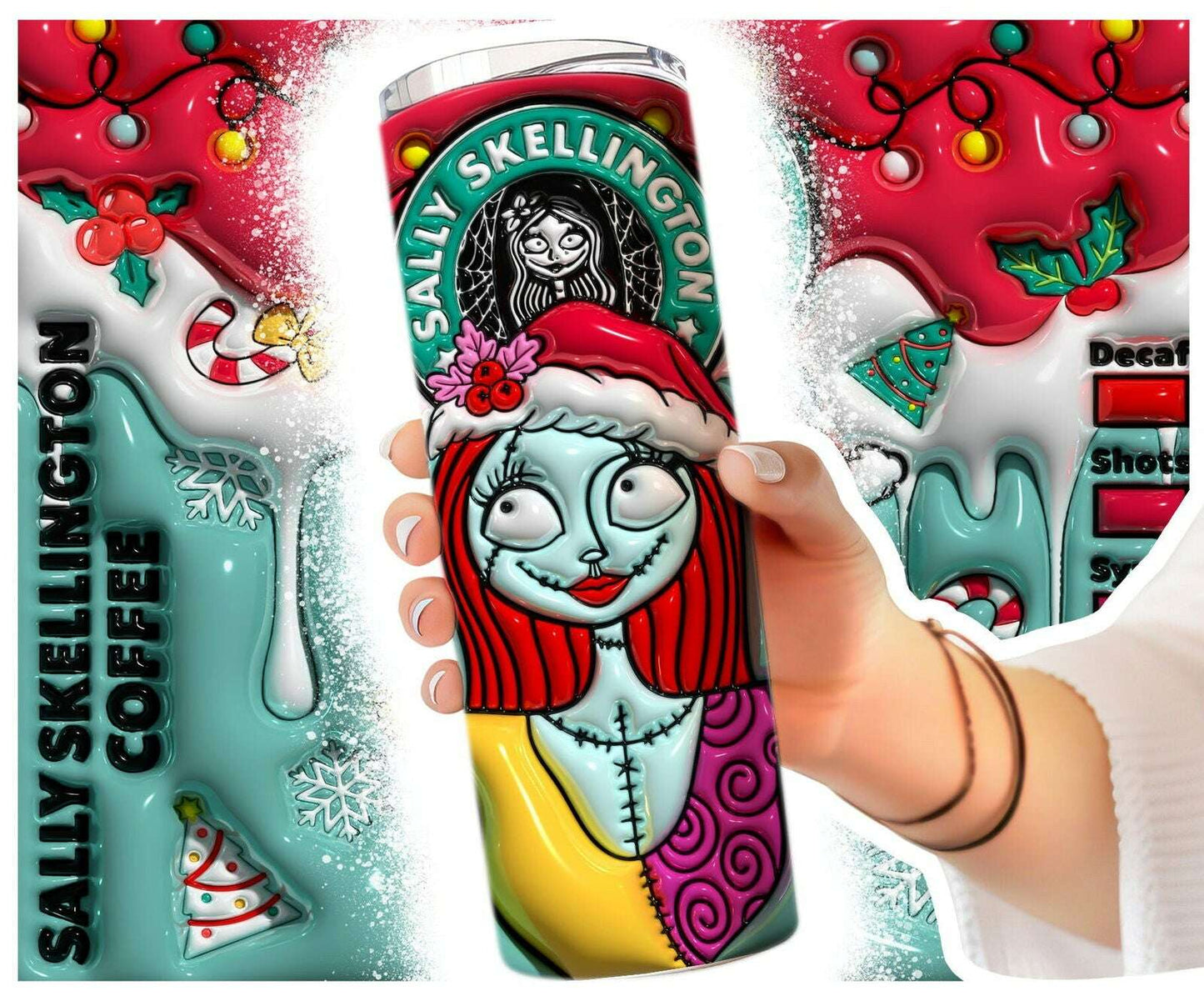 Inflated 3D Nightmare Tumbler PNG, 3D Christmas Tumbler Wrap 1