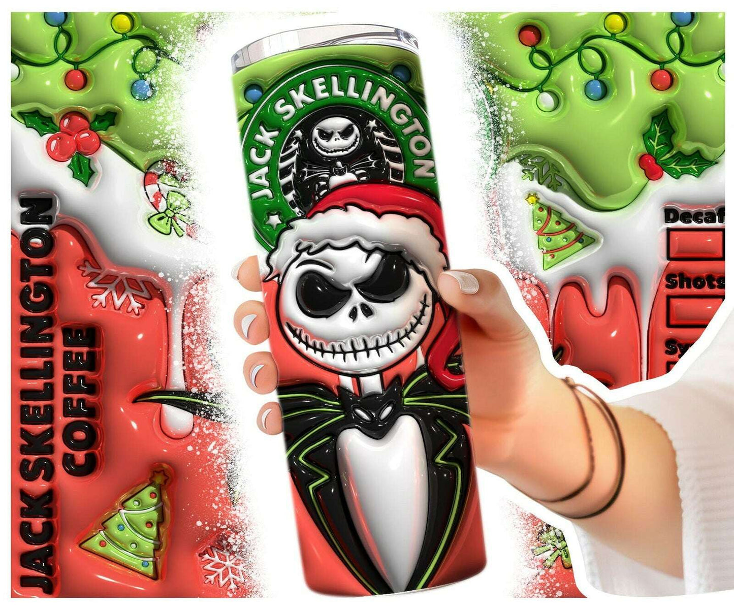 Inflated 3D Nightmare Tumbler PNG, 3D Christmas Tumbler Wrap 2