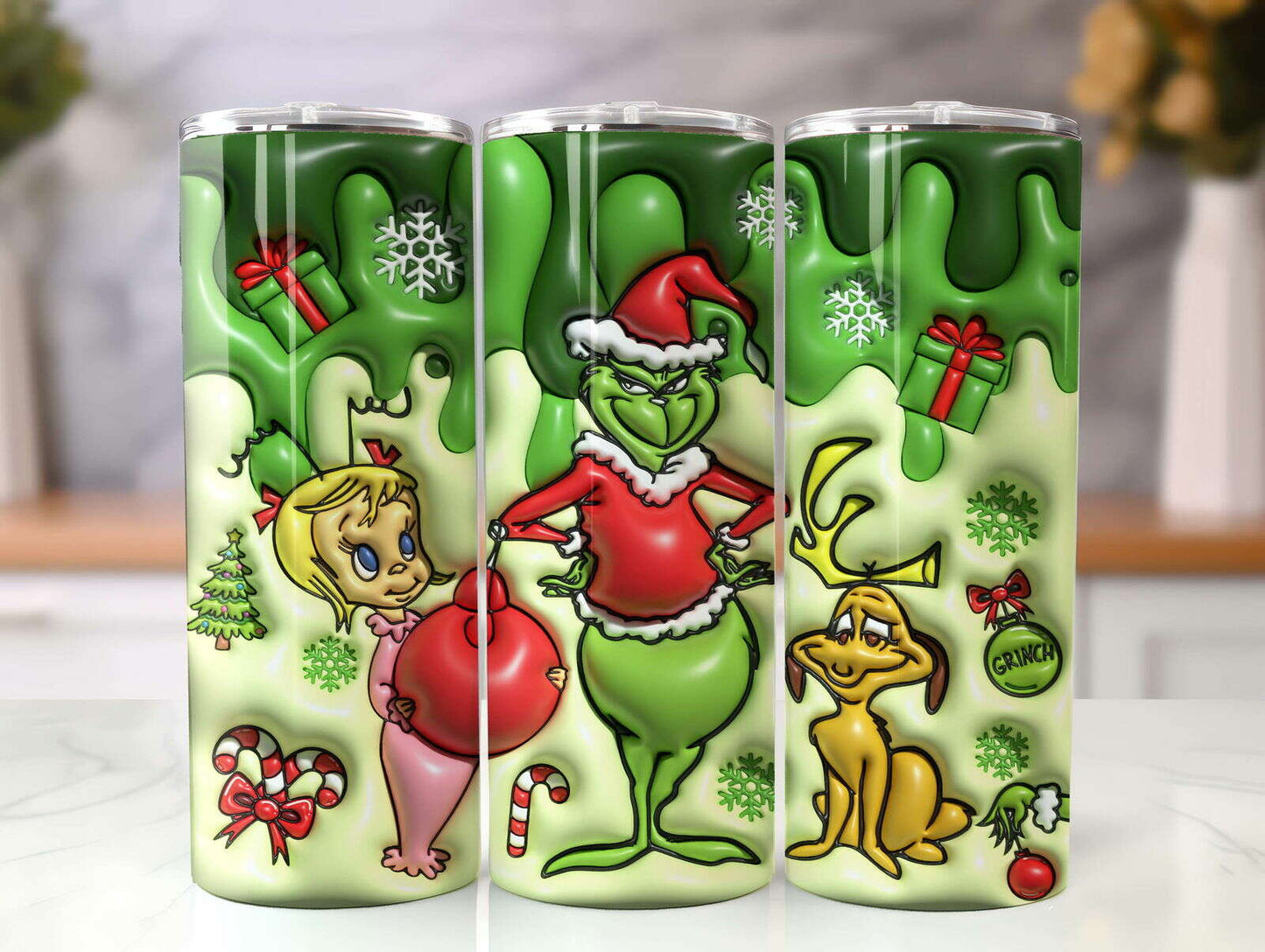 Inflated Christmas Tumbler Wrap, 3D Christmas Inflated Tumbler Wrap 3