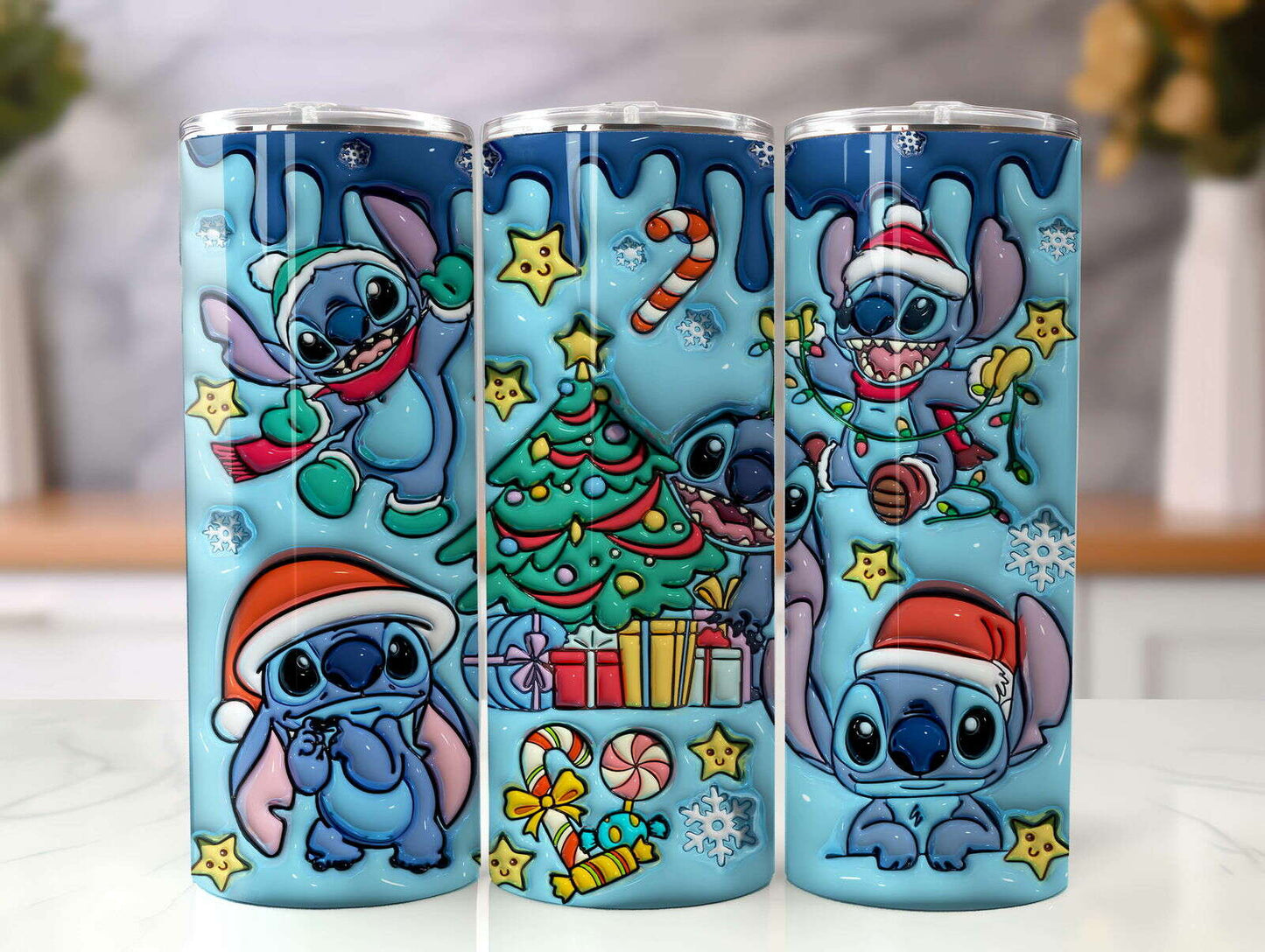 Inflated Christmas Tumbler Wrap Png, 20oz Sublimation, 3D Merry Christmas