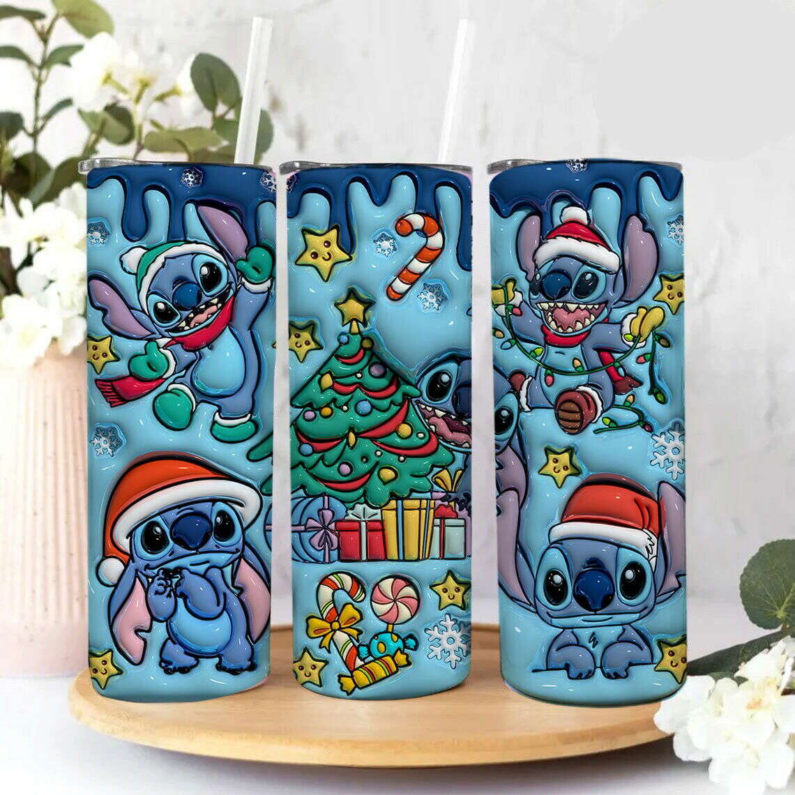 Inflated Christmas Tumbler Wrap Png, 20oz Sublimation, 3D Merry Christmas