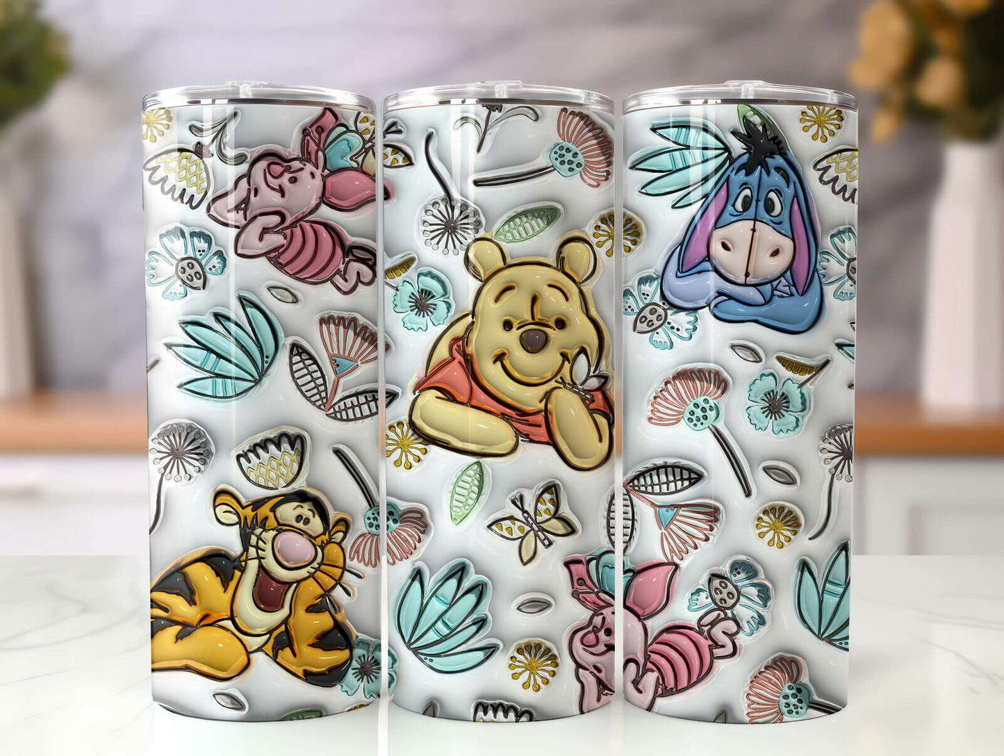 Inflated Floral Tumbler Wrap Png, 3D Cartoon Tumbler Wrap, 20oz Sublimation