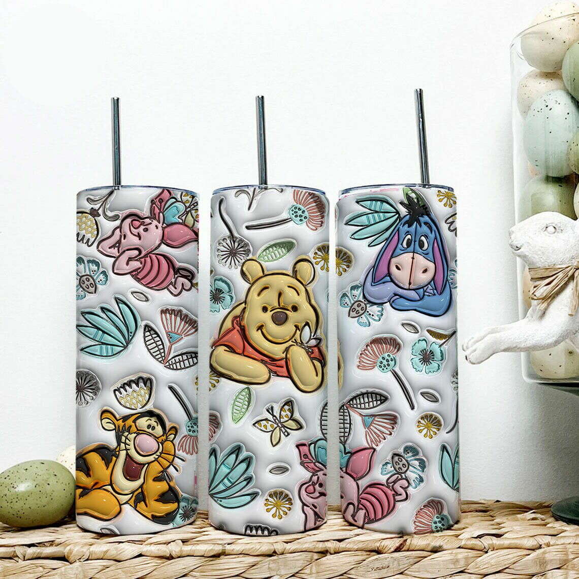 Inflated Floral Tumbler Wrap Png, 3D Cartoon Tumbler Wrap, 20oz Sublimation