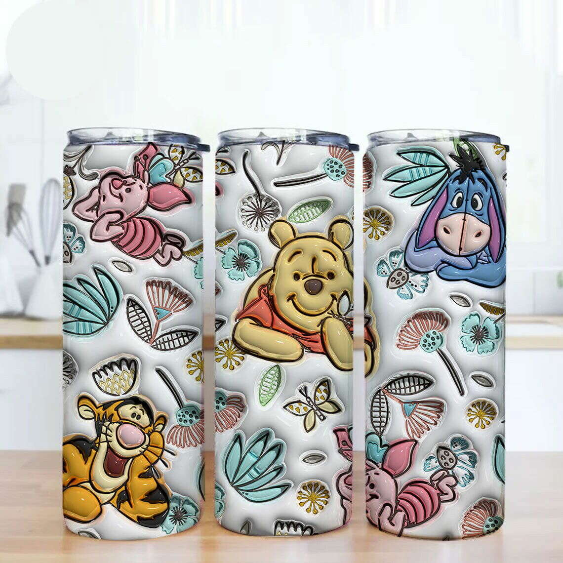 Inflated Floral Tumbler Wrap Png, 3D Cartoon Tumbler Wrap, 20oz Sublimation