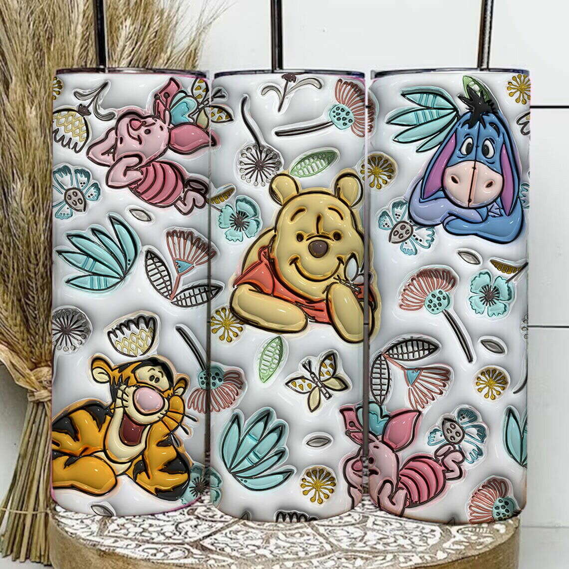 Inflated Floral Tumbler Wrap Png, 3D Cartoon Tumbler Wrap, 20oz Sublimation