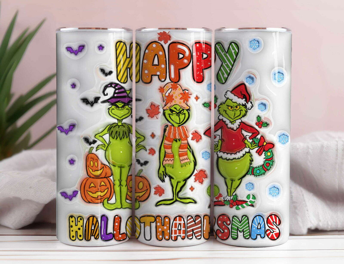 Inflated Hallothanksmas Tumbler Wrap, 3D Funny Christmas Tumbler Wrap