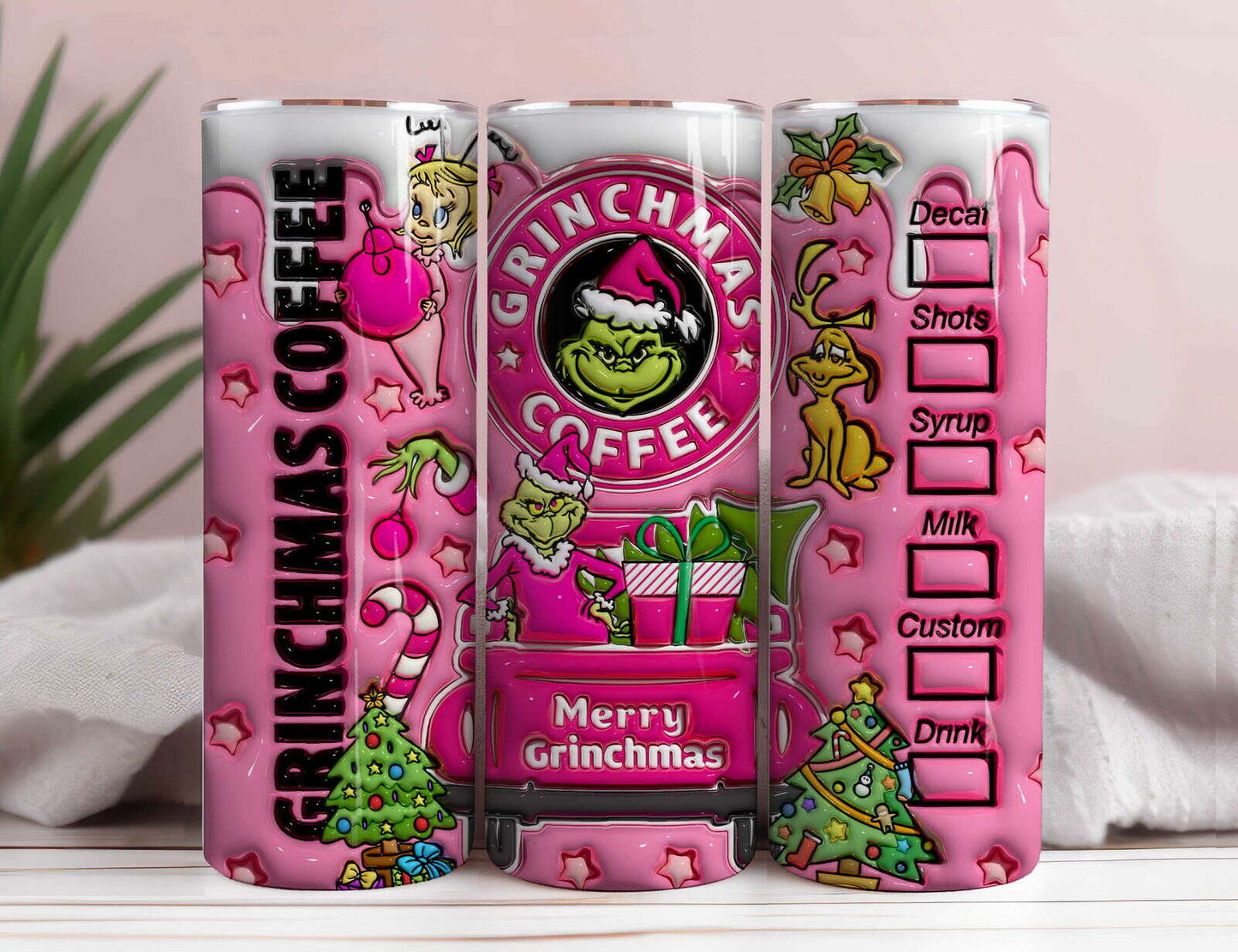 Inflated Pink Christmas Tumbler Design Png, 3D Christmas Tumbler Wraps 20oz 2