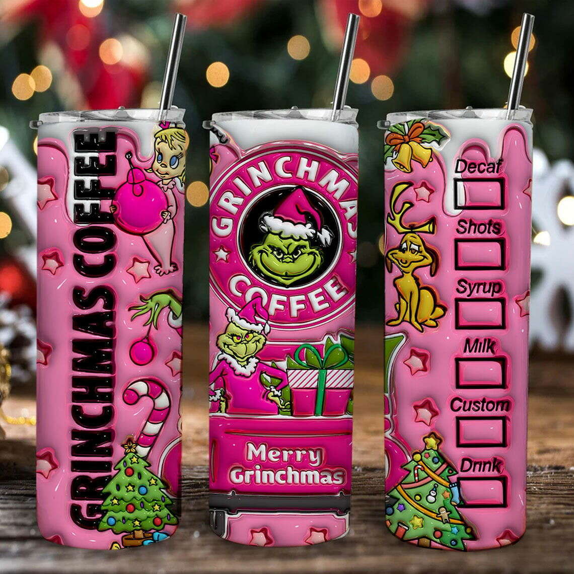 Inflated Pink Christmas Tumbler Design Png, 3D Christmas Tumbler Wraps 20oz 2