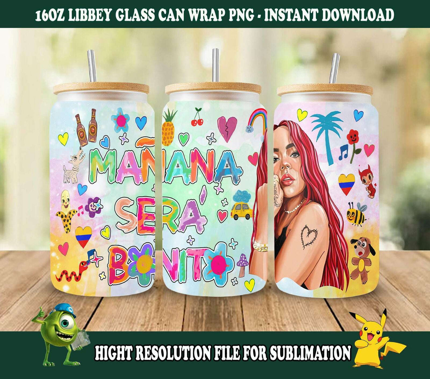 Karol G Manana Sera Bonito 16oz Glass Can Wrap Png Design