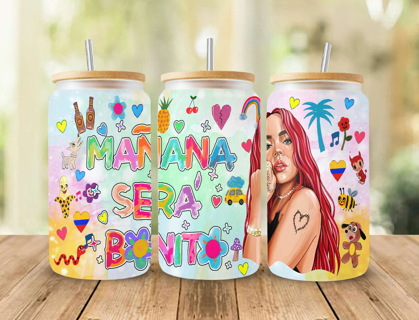 Karol G Manana Sera Bonito 16oz Glass Can Wrap Png Design