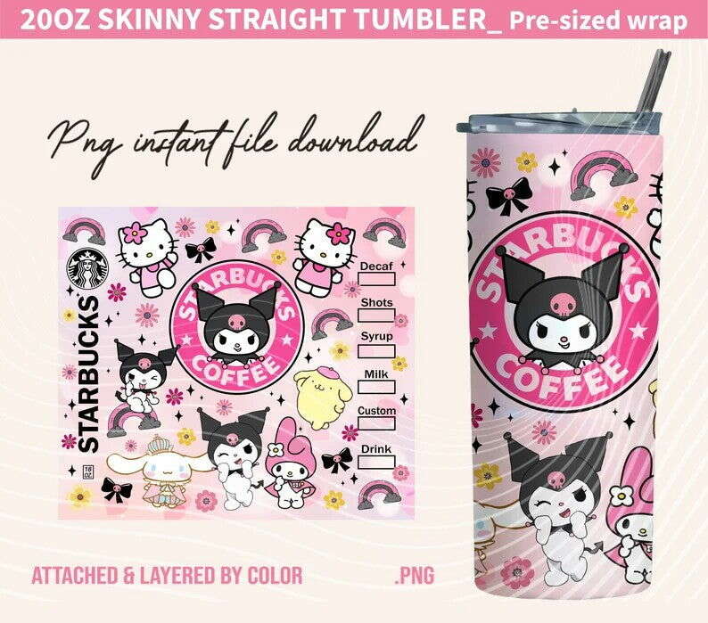 KK Tumbler Wrap, Cartoon Tumbler, 20oz Straight Skinny Wrap 1